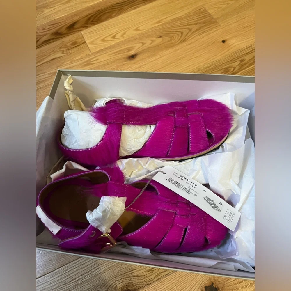 $950 Marni Calf Hair Flat Sandals - Picture 2 of 5